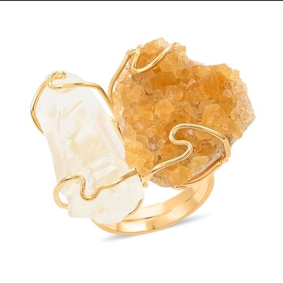 Brazilian citrine raw and natural crystal ring in gold tone 38 ctw size 7 - Picture 14 of 14